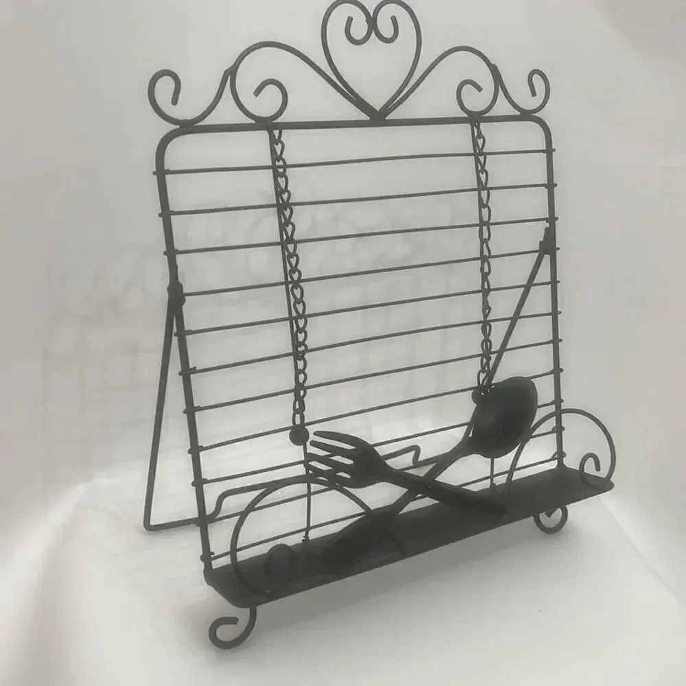 Metal Fork Spoon Wall Kitchen Cook Book Holder Ball And Chain Page Dividers